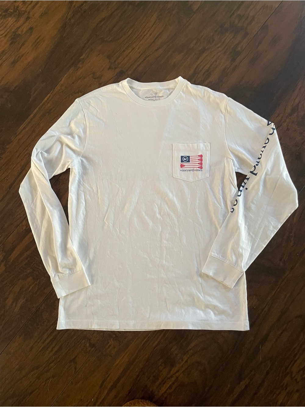 Vineyard Vines White Long-Sleeve Pocket Tee with Nautical Patch